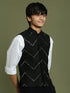 Vastramay Boy's Black Mirror Work Ethnic Jacket
