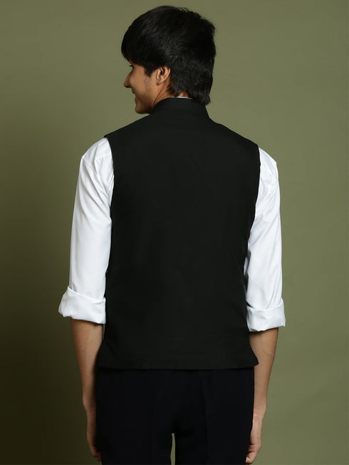 Vastramay Boy's Black Mirror Work Ethnic Jacket