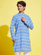 Vastramay Boys Traditional Ikkat Print Flat Collar Kurta