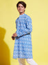 Vastramay Boys Traditional Ikkat Print Flat Collar Kurta