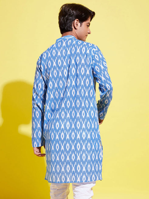 Vastramay Boys Traditional Ikkat Print Flat Collar Kurta