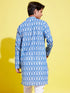 Vastramay Boys Traditional Ikkat Print Flat Collar Kurta