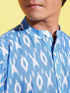 Vastramay Boys Traditional Ikkat Print Flat Collar Kurta