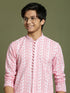 Vastramay Boy's Pink Chaikankari Kurta With White Pyjama Set