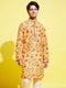 Vastramay Boy's Multicolor-Base-Mustard And Cream Kurta