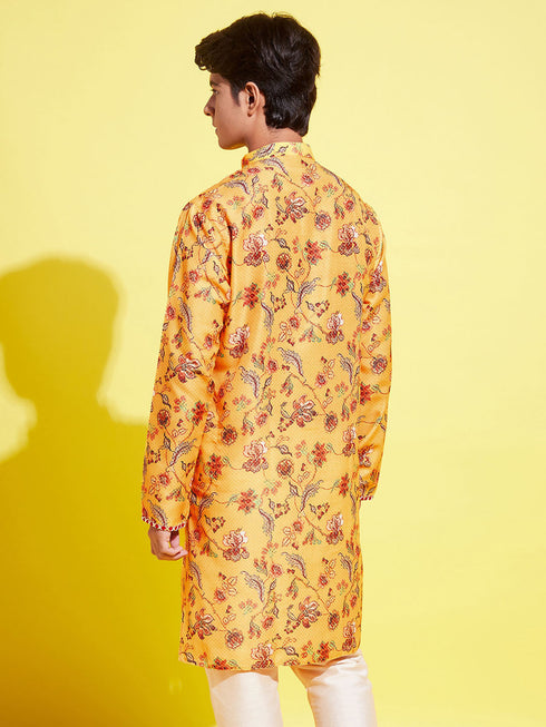 Vastramay Boy's Multicolor-Base-Mustard And Cream Kurta