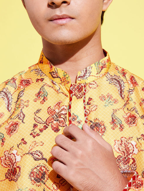 Vastramay Boy's Multicolor-Base-Mustard And Cream Kurta