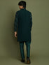 Vastramay Boys Green Mirror Work Georgette Kurta And Pyjama Set