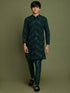 Vastramay Boys Green Mirror Work Georgette Kurta And Pyjama Set
