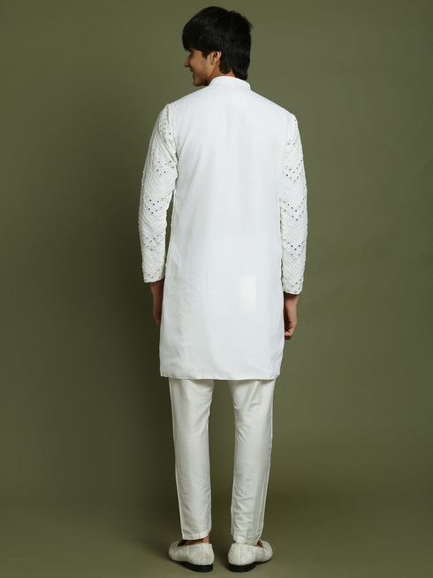 Vastramay Boys White Mirror Work Georgette Kurta And Pyjama Set