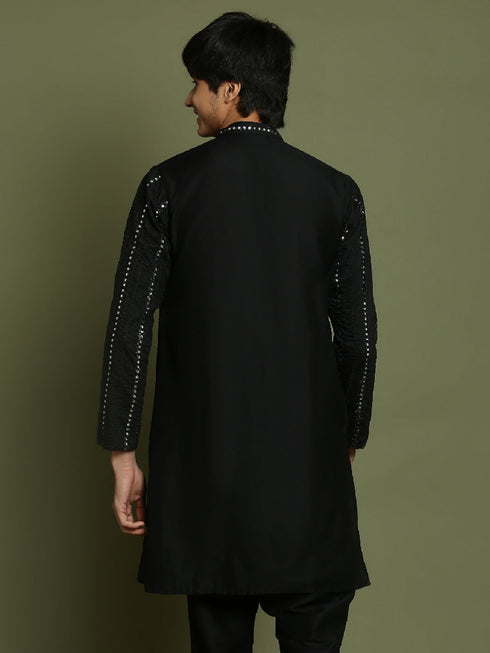 Vastramay Boys Black Mirror Work Viscose Kurta
