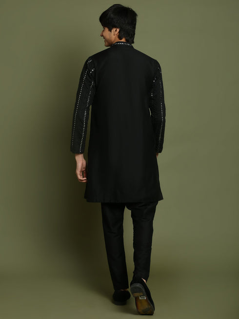 Vastramay Boys Black Mirror Work Viscose Kurta And Pyjama Set