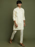 Vastramay Boys Cream Embroidered Vertical Mirror Work Kurta With Pyjama Set