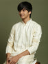 Vastramay Boys Cream Embroidered Vertical Mirror Work Kurta With Pyjama Set