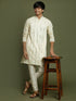 Vastramay Boys Cream Embroidered Vertical Mirror Work Kurta With Pyjama Set