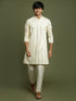 Vastramay Boys Cream Embroidered Vertical Mirror Work Kurta With Pyjama Set