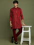 Vastramay Boys maroon Embroidered Vertical Mirror Work Kurta With Pyjama Set
