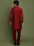 Vastramay Boys maroon Embroidered Vertical Mirror Work Kurta With Pyjama Set