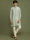 Vastramay Boy's Green Striped With Sequin Worked Kurta Pyjama Set