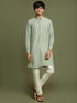 Vastramay Boy's Green Striped With Sequin Worked Kurta Pyjama Set