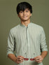 Vastramay Boy's Green Striped With Sequin Worked Kurta Pyjama Set