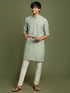 Vastramay Boy's Green Striped With Sequin Worked Kurta Pyjama Set