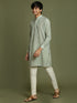 Vastramay Boy's Green Striped With Sequin Worked Kurta Pyjama Set