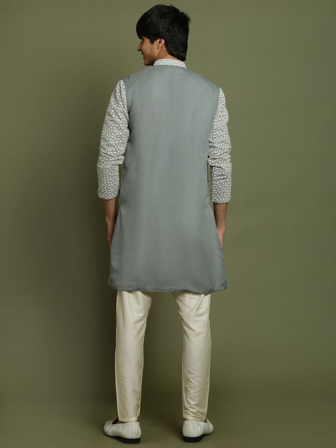Vastramay Boy's Grey Georgette Chikankari Kurta Pyjama Set
