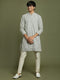 Vastramay Boy's Grey Georgette Chikankari Kurta Pyjama Set