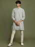 Vastramay Boy's Grey Georgette Chikankari Kurta Pyjama Set
