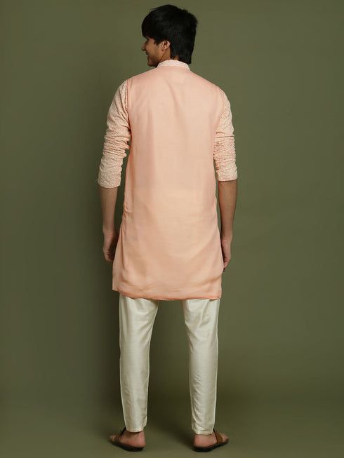 Vastramay Boy's Pink Georgette Chikankari Kurta Pyjama Set