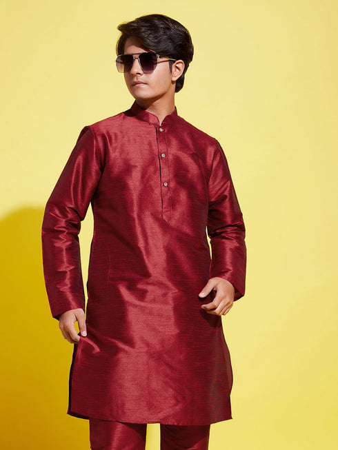 Vastramay Boy's Maroon Silk Blend Kurta