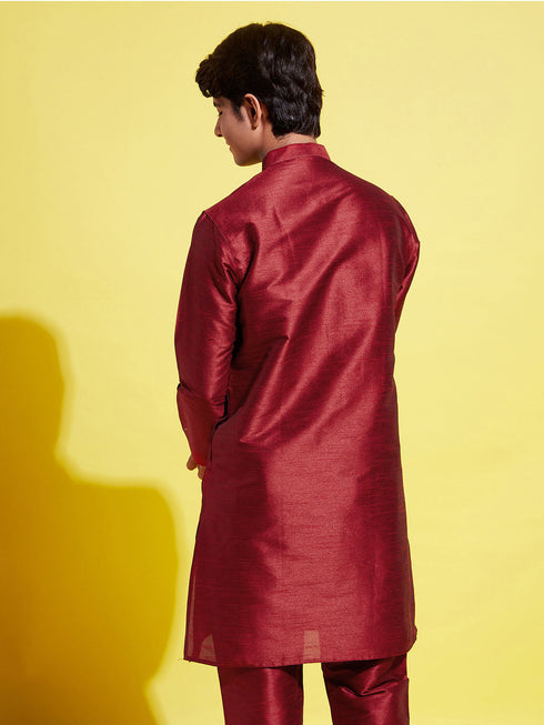 Vastramay Boy's Maroon Silk Blend Kurta