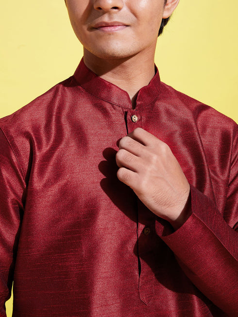 Vastramay Boy's Maroon Silk Blend Kurta