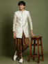 YUVA By VASTRAMAY Boys Beige And Coffee jacquard Sherwani Set