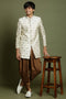 YUVA By VASTRAMAY Boys Beige And Coffee jacquard Sherwani Set