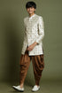 YUVA By VASTRAMAY Boys Beige And Coffee jacquard Sherwani Set