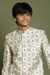 YUVA By VASTRAMAY Boys Beige And Coffee jacquard Sherwani Set