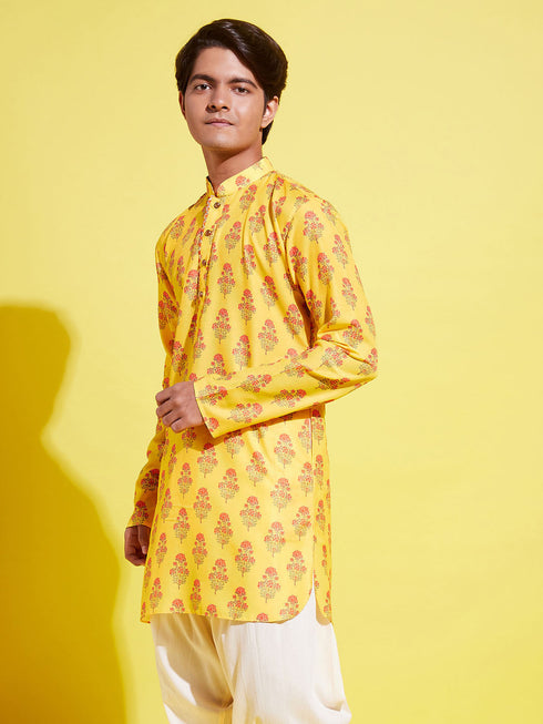Vastramay Boy's Orange Multi Color Printed Cotton Blend Kurta