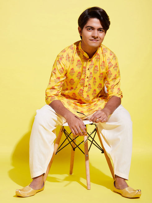 Vastramay Boy's Orange Multi Color Printed Cotton Blend Kurta
