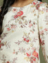 Yuva VASTRAMAY Girls Cream Floral Printed Kurta With Cream Pant Set