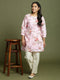 Yuva VASTRAMAY Girls Pink Floral Printed Kurta With Cream Pant Set