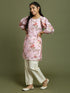 Yuva VASTRAMAY Girls Pink Floral Printed Kurta With Cream Pant Set