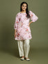 Yuva VASTRAMAY Girls Pink Floral Printed Kurta With Cream Pant Set