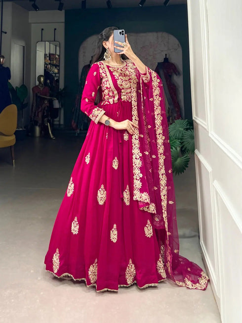 Ethenika Vachitra Silk Sequence Thread Embroidery Gown Set