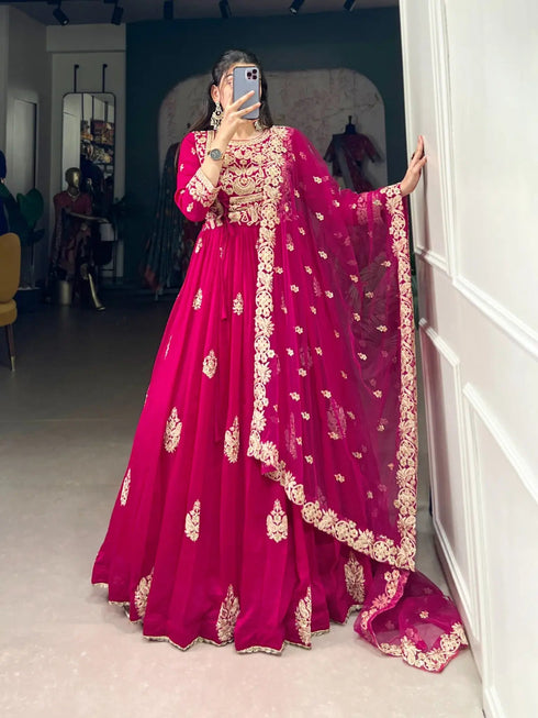 Ethenika Vachitra Silk Sequence Thread Embroidery Gown Set
