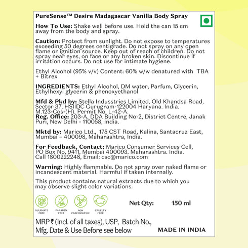 PureSense British Rose Body Spray & Desire Madagascar Vanilla Body Spray | From the makers of Parachute Advansed