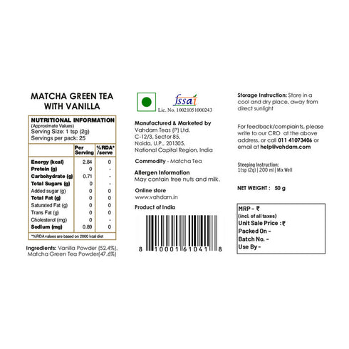Vahdam Tea Vanilla Matcha Green Tea Powder