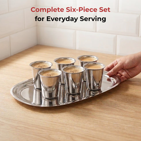 Vinod Stainless Steel Rampatra Glass Set of 6 240 ml with Highest Grade Steel Tough and Strong Build Dishwasher Safe Rust Free