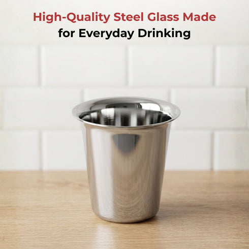 Vinod Stainless Steel Rampatra Glass Set of 6 160 ml Highest Grade Steel Rust Free Long Lasting and Durable Dishwasher Safe